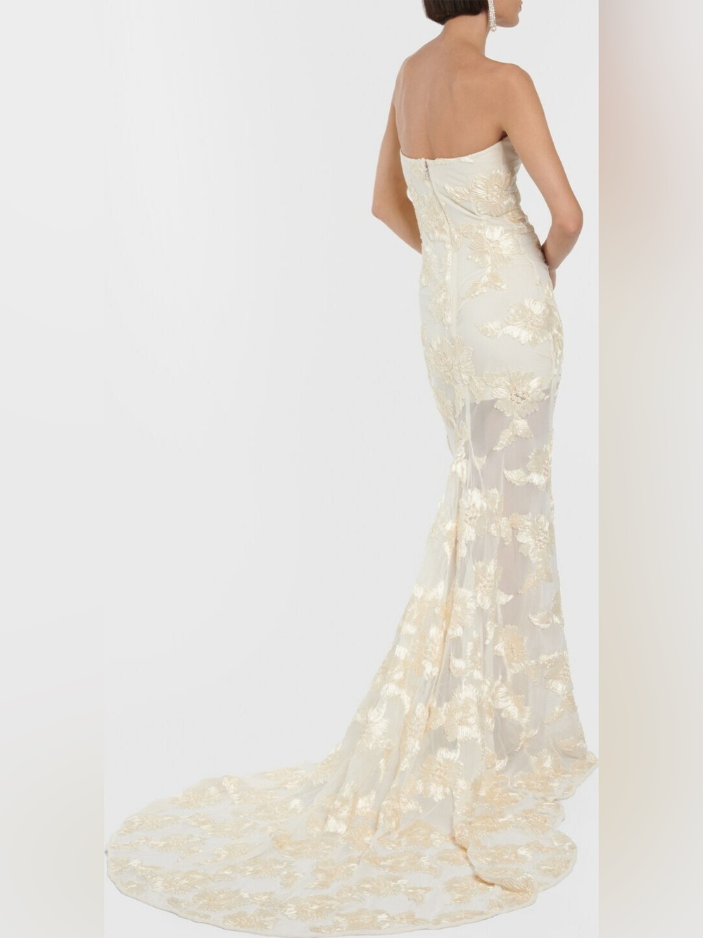ROTATE Bridal Alberty Strapless Floral-Appliqué Mesh Gown in Ivory